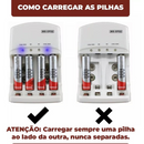 CARREGADOR DE PILHA C/ PILHAS - PALITO AAA E COMUM AA