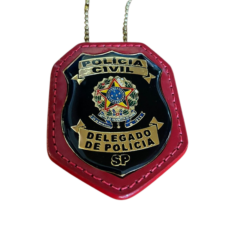 DISTINTIVO DELEGADO / SP PRETO + SUPORTE  + CORRENTE
