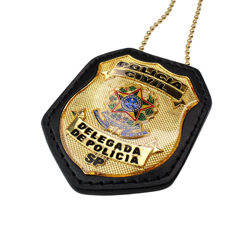 DISTINTIVO DELEGADA / SP DOURADO + SUPORTE  + CORRENTE