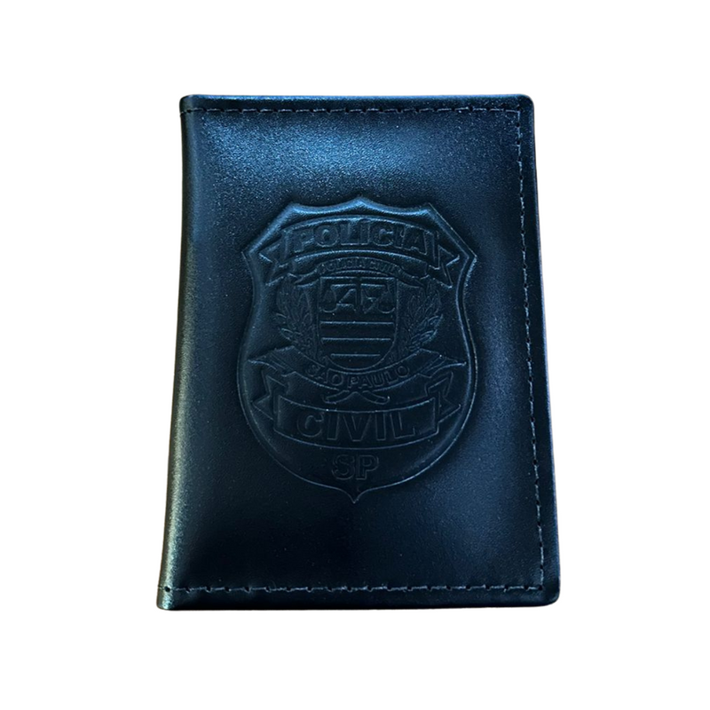CARTEIRA PORTA FUNCIONAL TRADICIONAL DE COURO C/ BRASÃO MARCA D' ÁGUA - PRETA